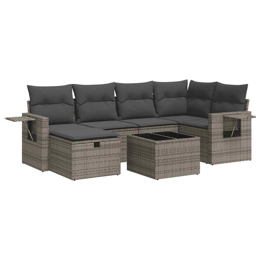 Thumbnail - vidaXL 7-tlg. Garten-Sofagarnitur mit Kissen Grau Poly Rattan