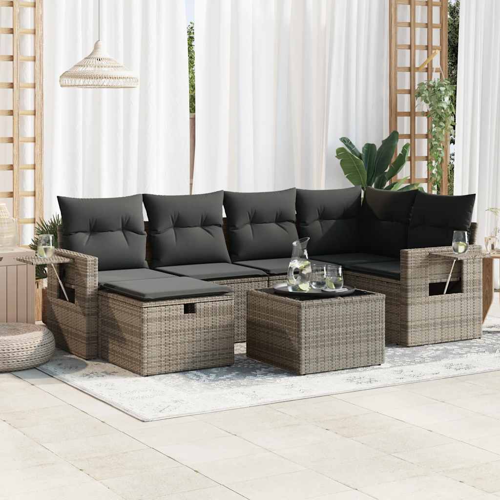 vidaXL 7-tlg. Garten-Sofagarnitur mit Kissen Grau Poly Rattan