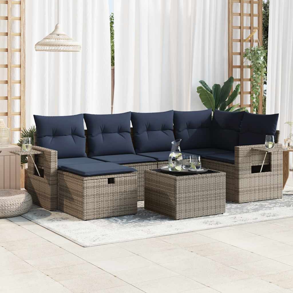 vidaXL Set canapele de grădină, 7 piese, cu perne, gri, poliratan