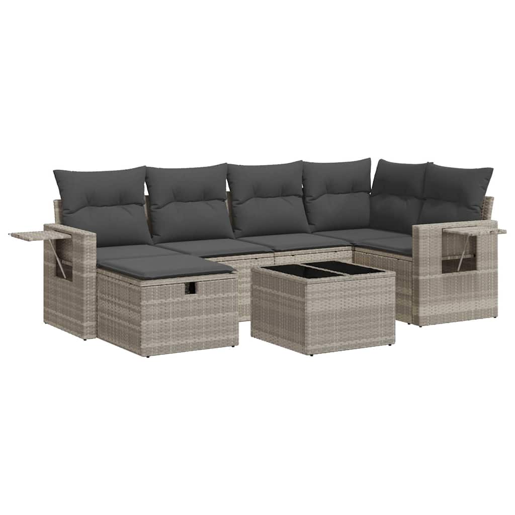 Thumbnail - vidaXL 7-tlg. Garten-Sofagarnitur mit Kissen Hellgrau Poly Rattan