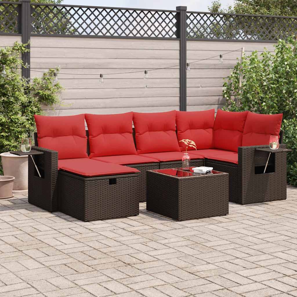 vidaXL Set canapele de grădină cu perne, 7 piese, maro, poliratan