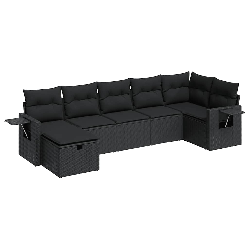 Thumbnail - vidaXL 7-tlg. Garten-Sofagarnitur mit Kissen Schwarz Poly Rattan