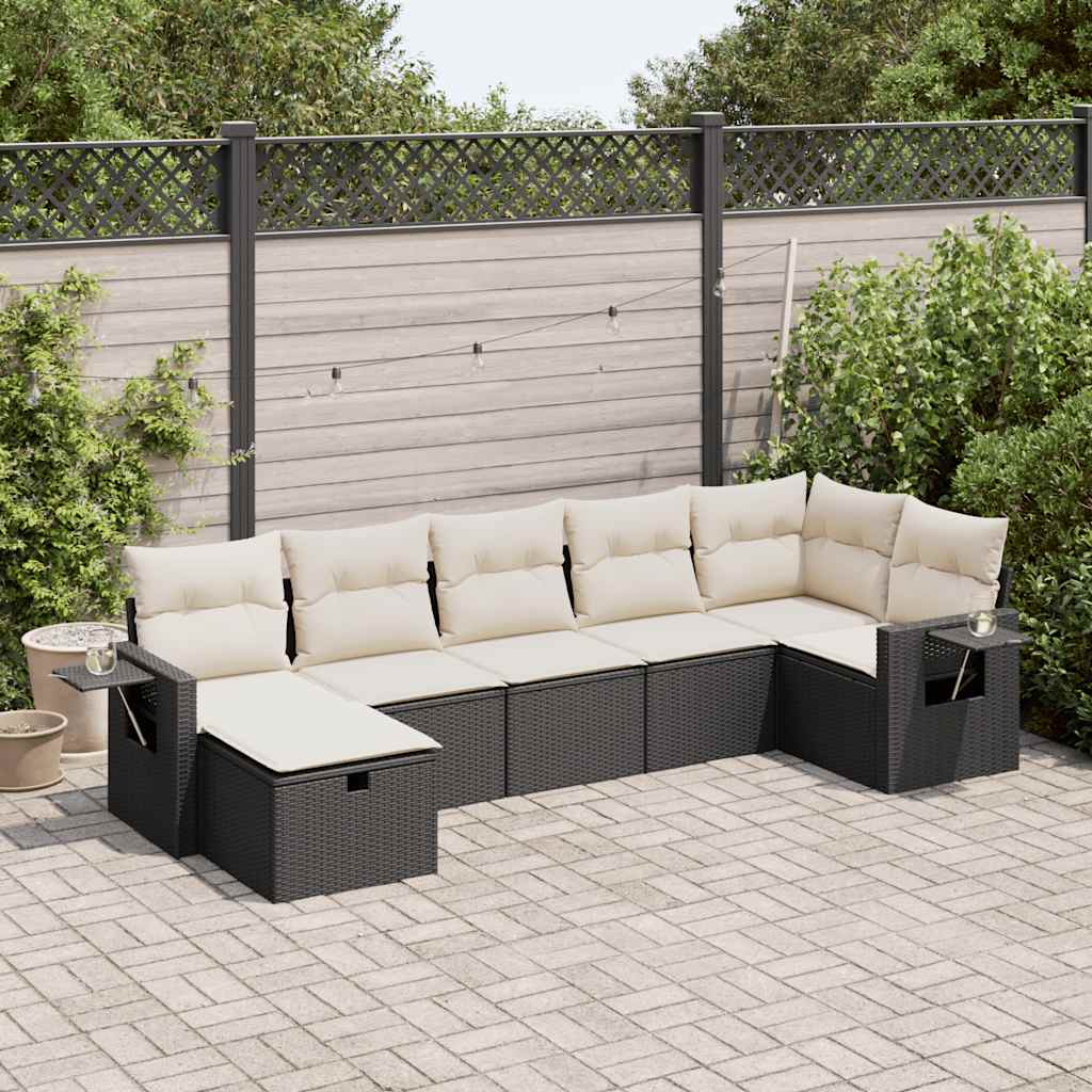 vidaXL 7-tlg. Garten-Sofagarnitur mit Kissen Schwarz Poly Rattan