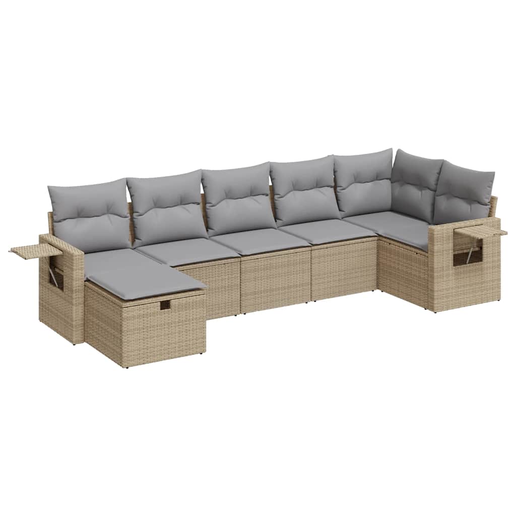 Thumbnail - vidaXL 7-tlg. Garten-Sofagarnitur mit Kissen Beige Poly Rattan
