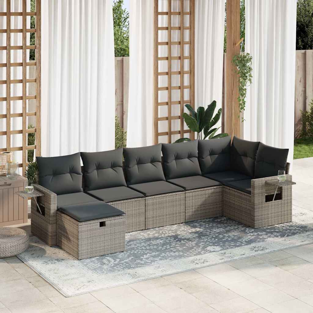 vidaXL 7-tlg. Garten-Sofagarnitur mit Kissen Grau Poly Rattan