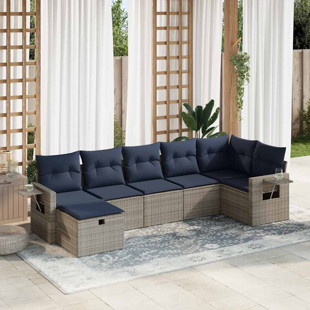 vidaXL Set canapele de grădină, 7 piese, cu perne, gri, poliratan