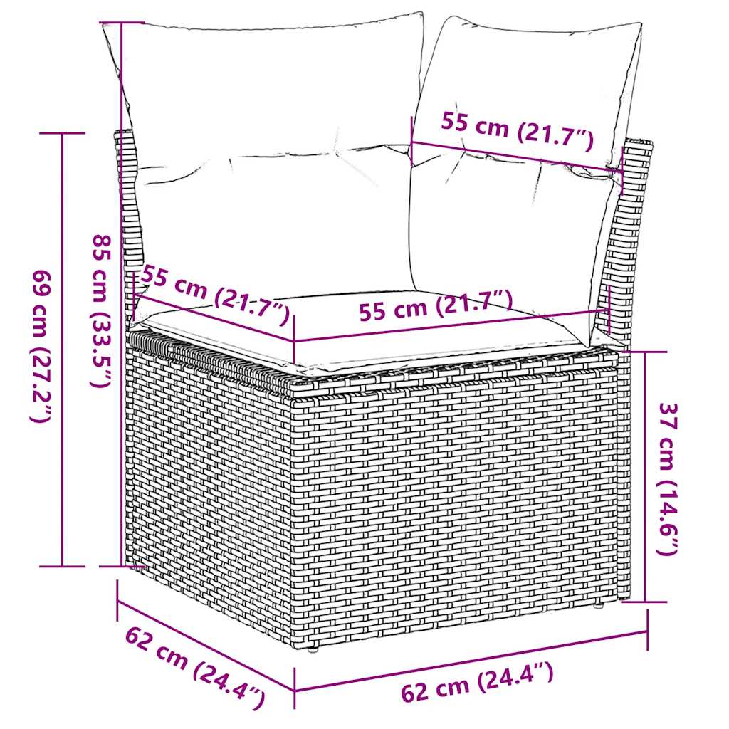 8dílná zahradní sedací souprava s poduškami černá polyratan - obrázek 18
