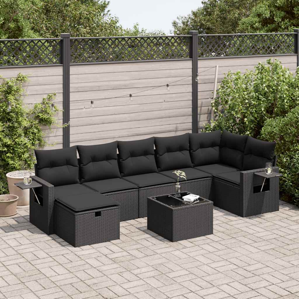 vidaXL 8-tlg. Garten-Sofagarnitur mit Kissen Schwarz Poly Rattan