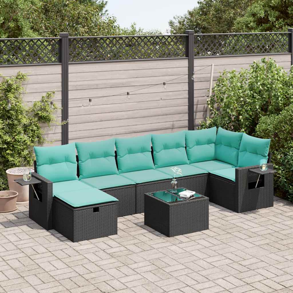 vidaXL 8-tlg. Garten-Sofagarnitur mit Kissen Schwarz Poly Rattan