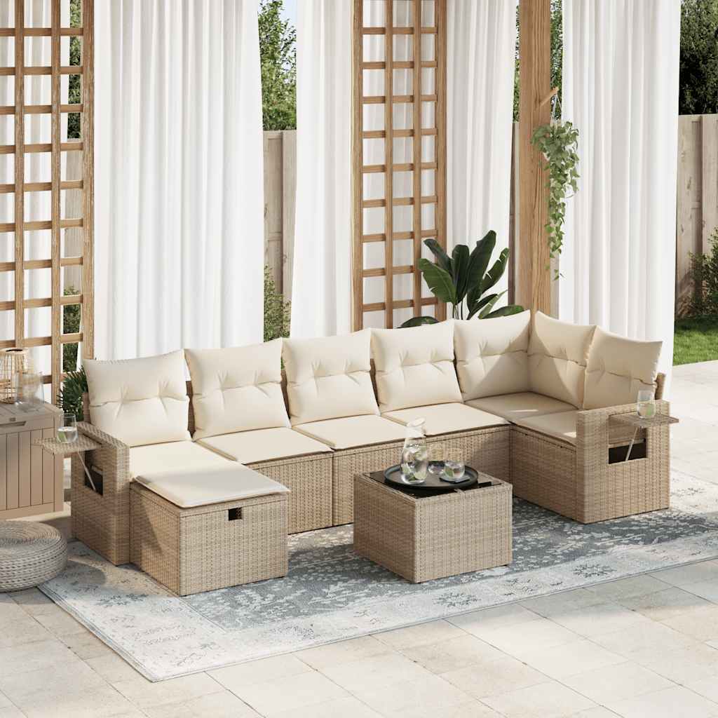 vidaXL 8-tlg. Garten-Sofagarnitur mit Kissen Beige Poly Rattan