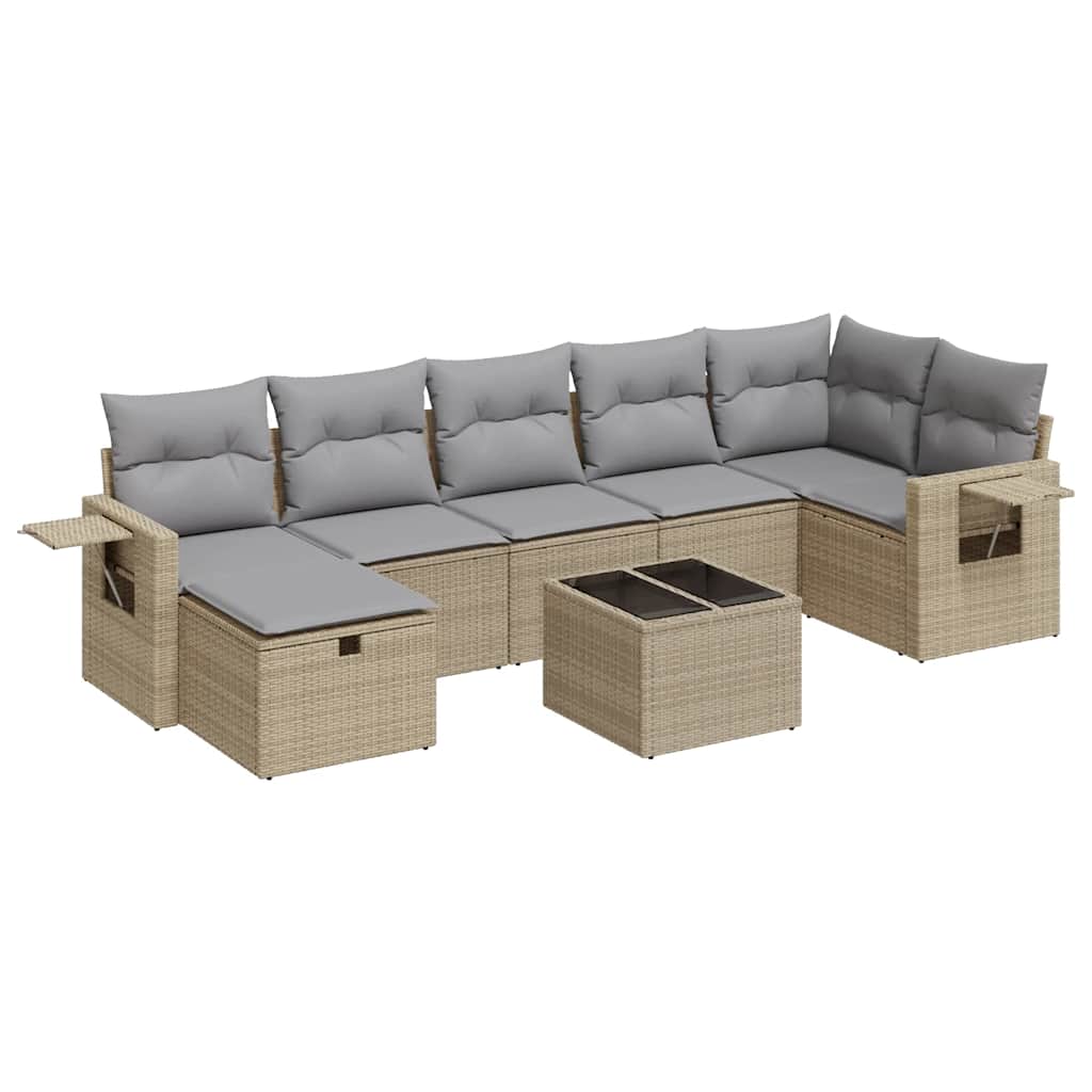 Thumbnail - vidaXL 8-tlg. Garten-Sofagarnitur mit Kissen Beige Poly Rattan