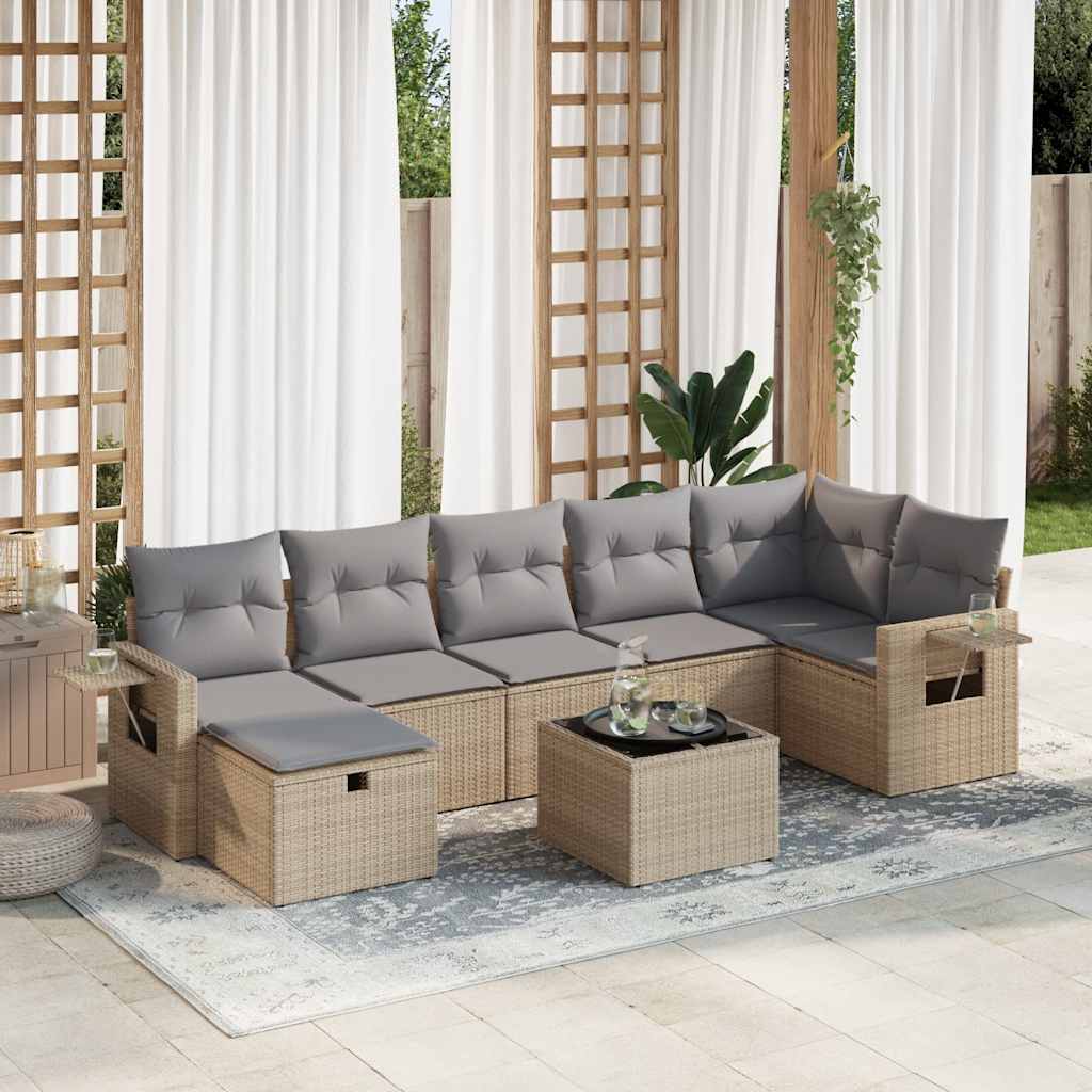 vidaXL Set canapele de grădină, 8 piese, cu perne, bej, poliratan
