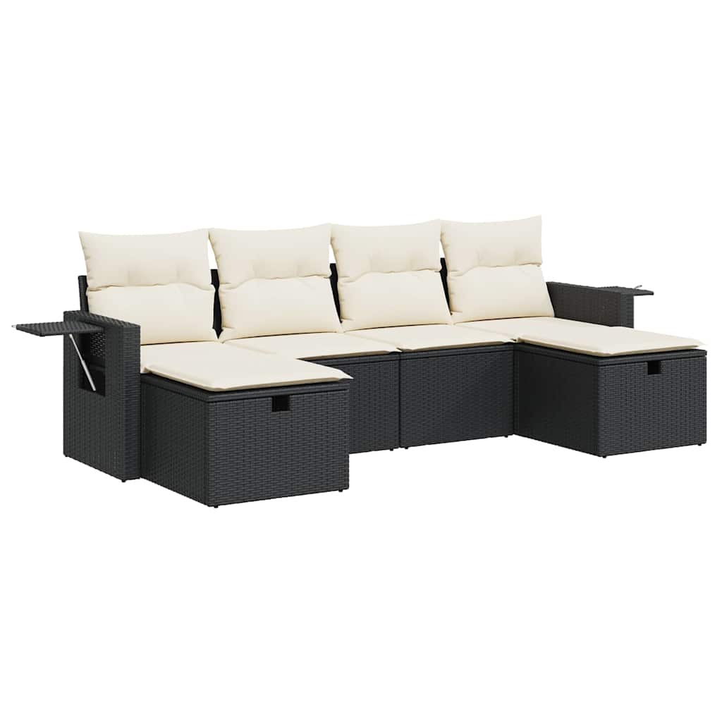 Thumbnail - vidaXL 6-tlg. Garten-Sofagarnitur mit Kissen Schwarz Poly Rattan