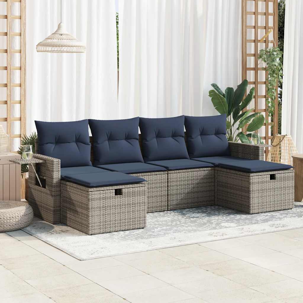 sofasæt til haven 6 dele med hynder polyrattan grå