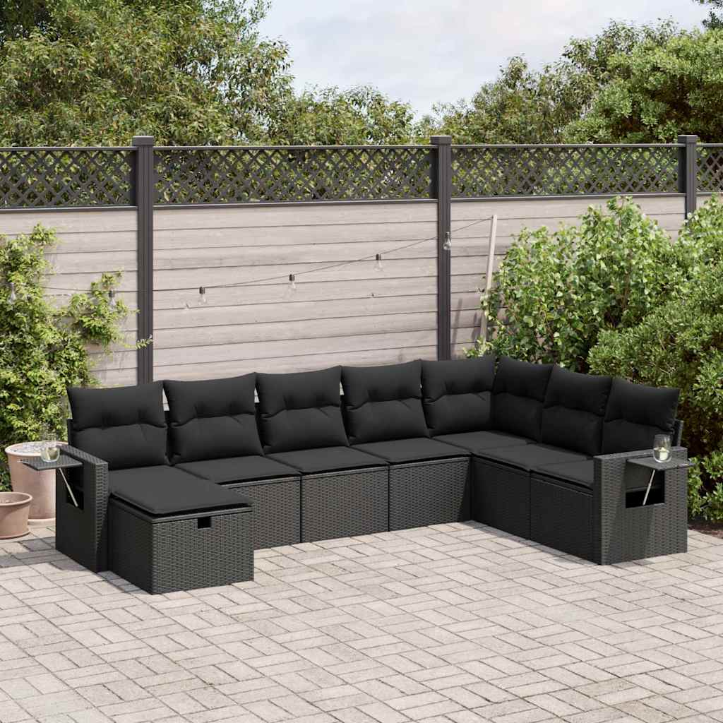 vidaXL 8-tlg. Garten-Sofagarnitur mit Kissen Schwarz Poly Rattan