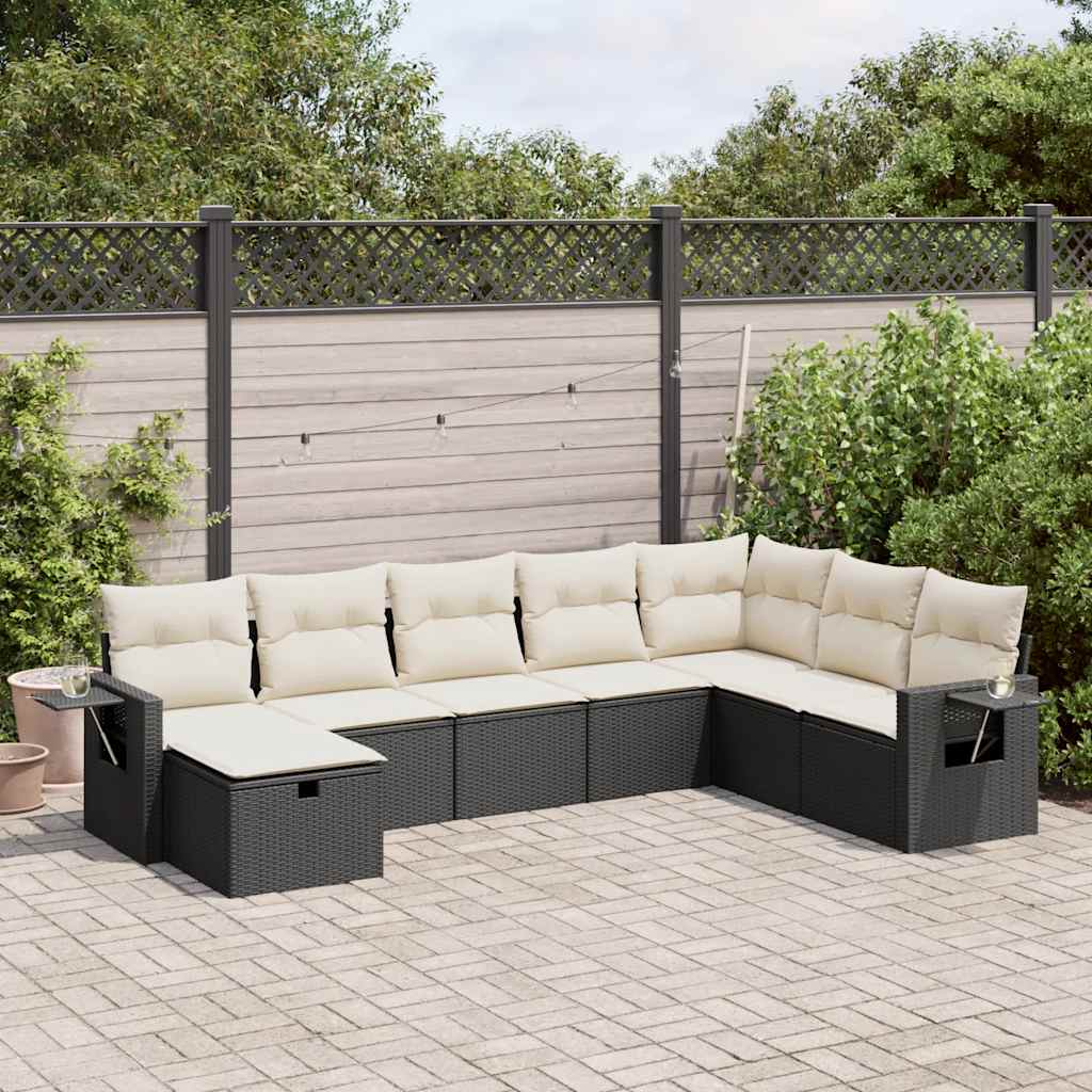 vidaXL 8-tlg. Garten-Sofagarnitur mit Kissen Schwarz Poly Rattan