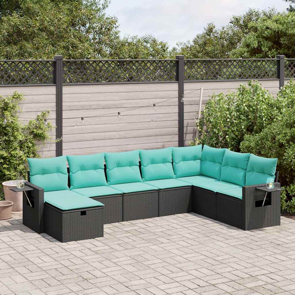 vidaXL Set mobilier de grădină cu perne, 8 piese, negru, poliratan