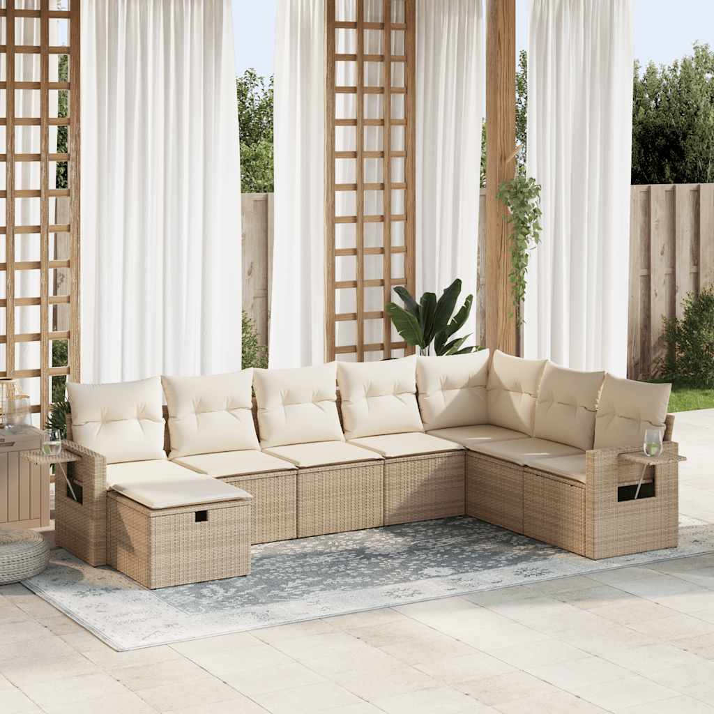 vidaXL 8-tlg. Garten-Sofagarnitur mit Kissen Beige Poly Rattan