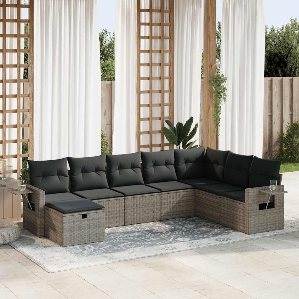 vidaXL 8-tlg. Garten-Sofagarnitur mit Kissen Grau Poly Rattan