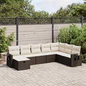 Vrtna sedežna garnitura 8-delna z blazinami rjav poli ratan