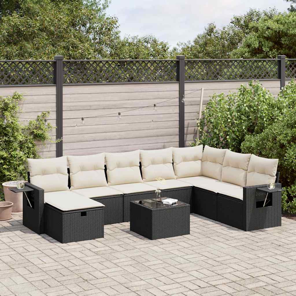 vidaXL 9-tlg. Garten-Sofagarnitur mit Kissen Schwarz Poly Rattan