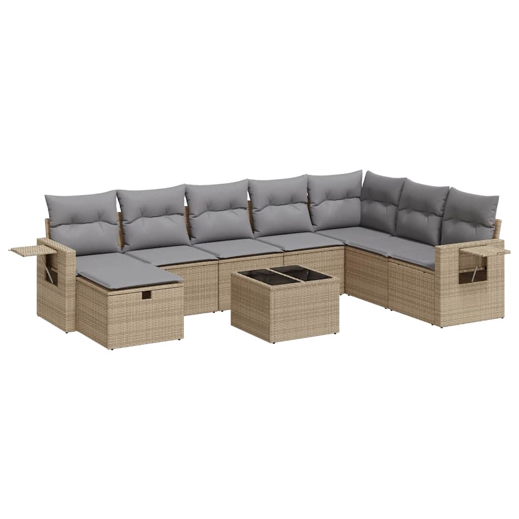 Thumbnail - vidaXL 9-tlg. Garten-Sofagarnitur mit Kissen Beige Poly Rattan