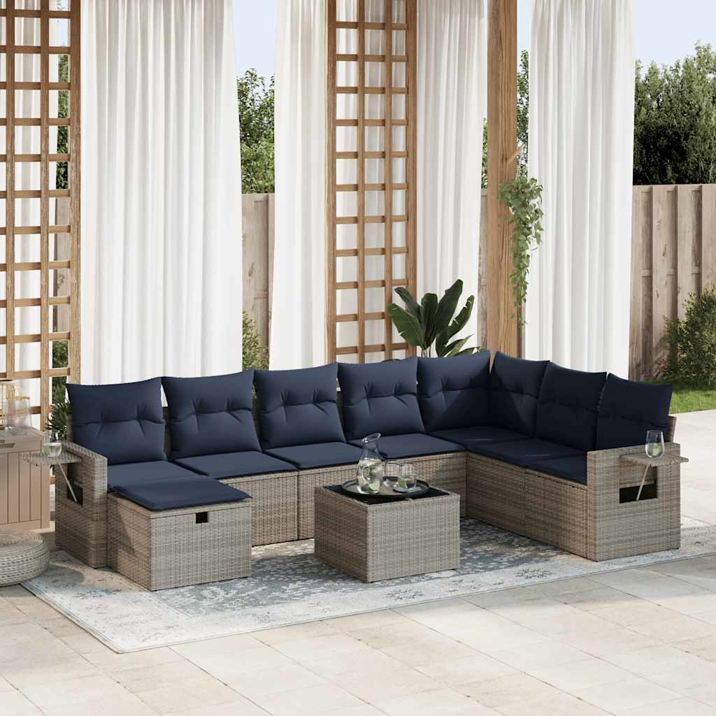 vidaXL Set canapele de grădină, 9 piese, cu perne, gri, poliratan