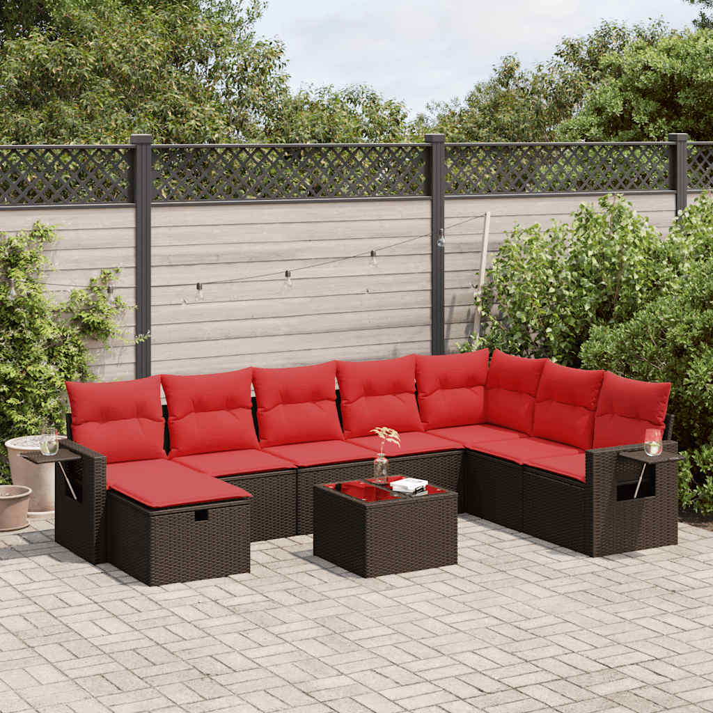 vidaXL Set canapele de grădină cu perne, 9 piese, maro, poliratan
