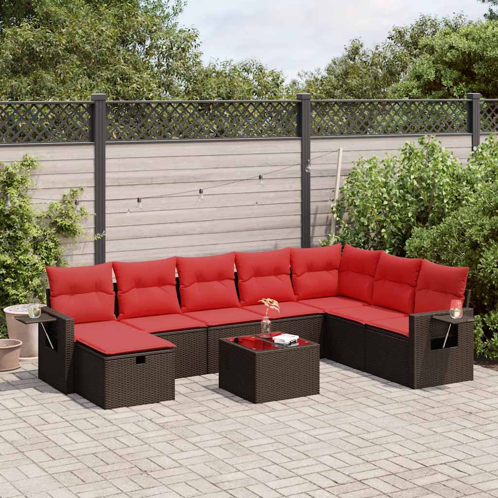 vidaXL 9-tlg. Garten-Sofagarnitur mit Kissen Braun Poly Rattan