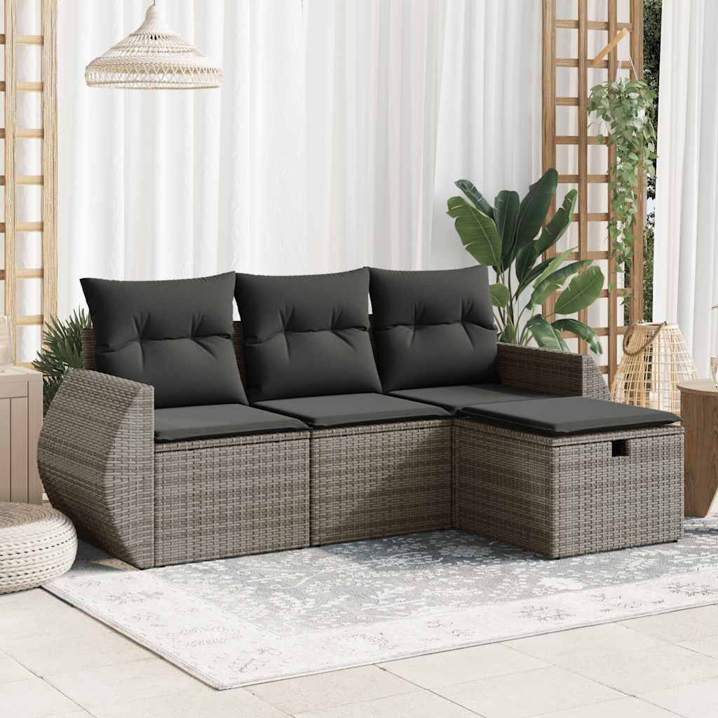 Sofasæt Til Haven 4 Dele Med Hynder Polyrattan - Grå / Med opbevaring