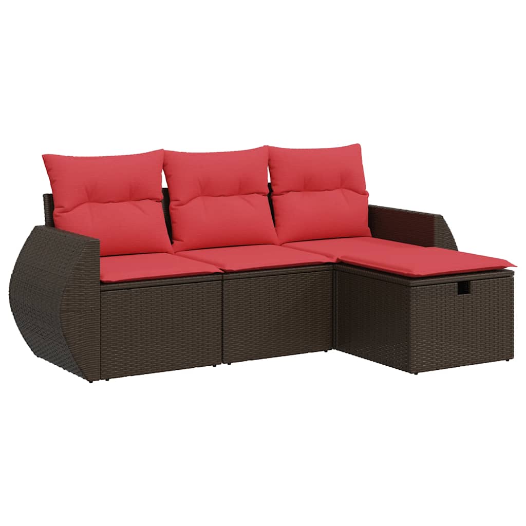 vidaXL 4-delige Loungeset met kussens poly rattan bruin