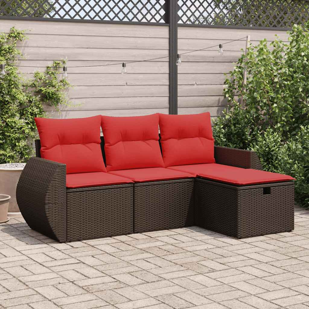 sofasæt til haven 4 dele med hynder polyrattan brun