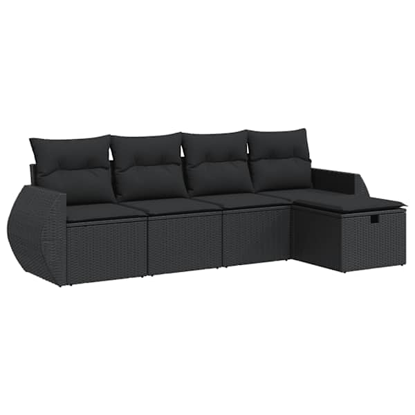 vidaXL 5-osaline aiadiivanikomplekt patjadega, must, pol&uuml;rotang