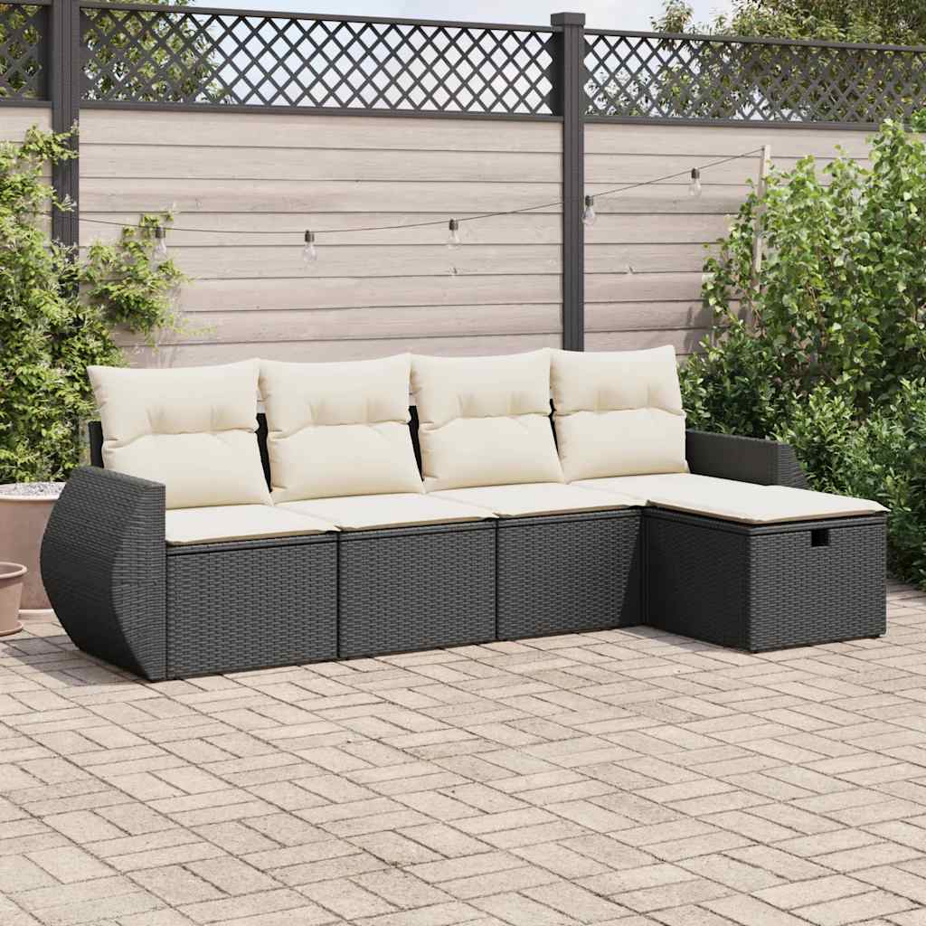 vidaXL 5-tlg. Garten-Sofagarnitur mit Kissen Schwarz Poly Rattan