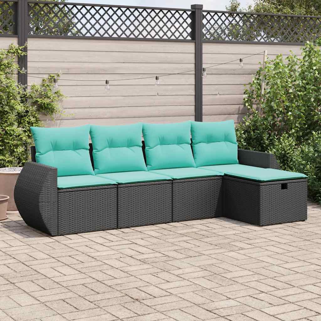 vidaXL Set mobilier de grădină cu perne, 5 piese, negru, poliratan