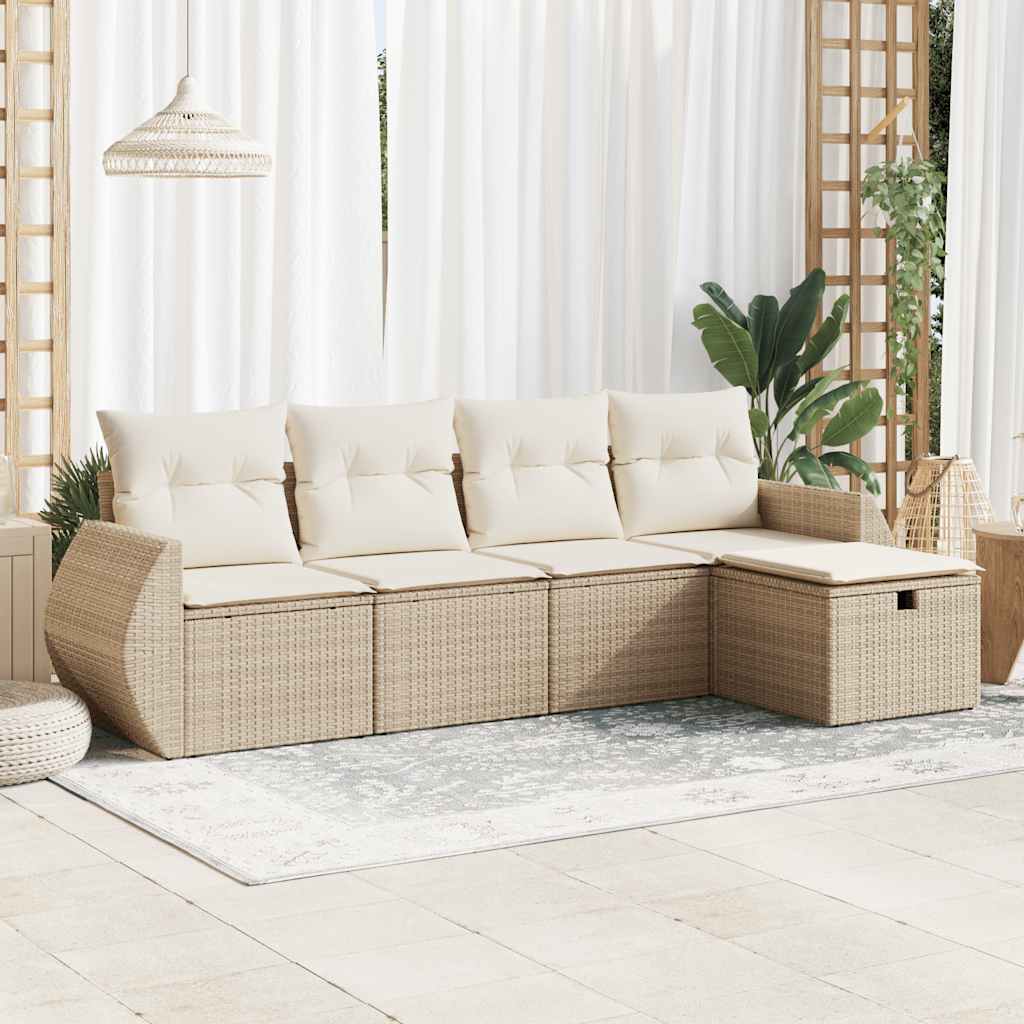 vidaXL 5-tlg. Garten-Sofagarnitur mit Kissen Beige Poly Rattan