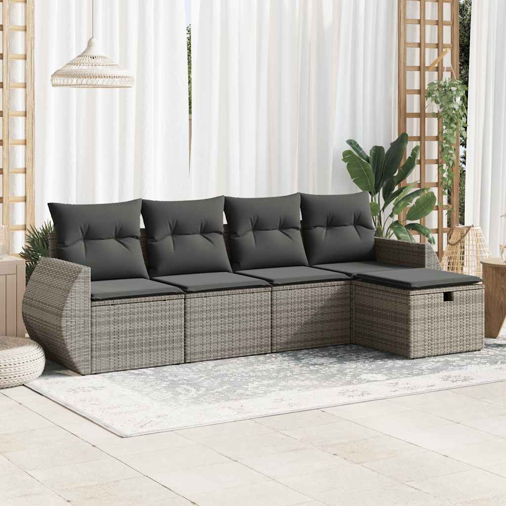 vidaXL 5-tlg. Garten-Sofagarnitur mit Kissen Grau Poly Rattan