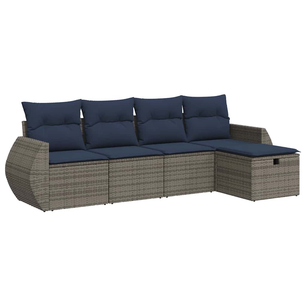 Thumbnail - vidaXL 5-tlg. Garten-Sofagarnitur mit Kissen Grau Poly Rattan