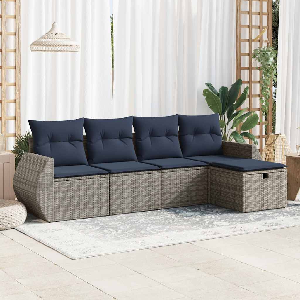 sofasæt 5 dele med hynder polyrattan grå