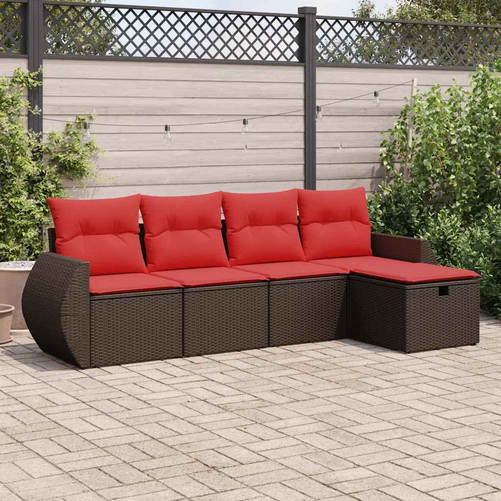 sofasæt til haven 5 dele med hynder polyrattan brun