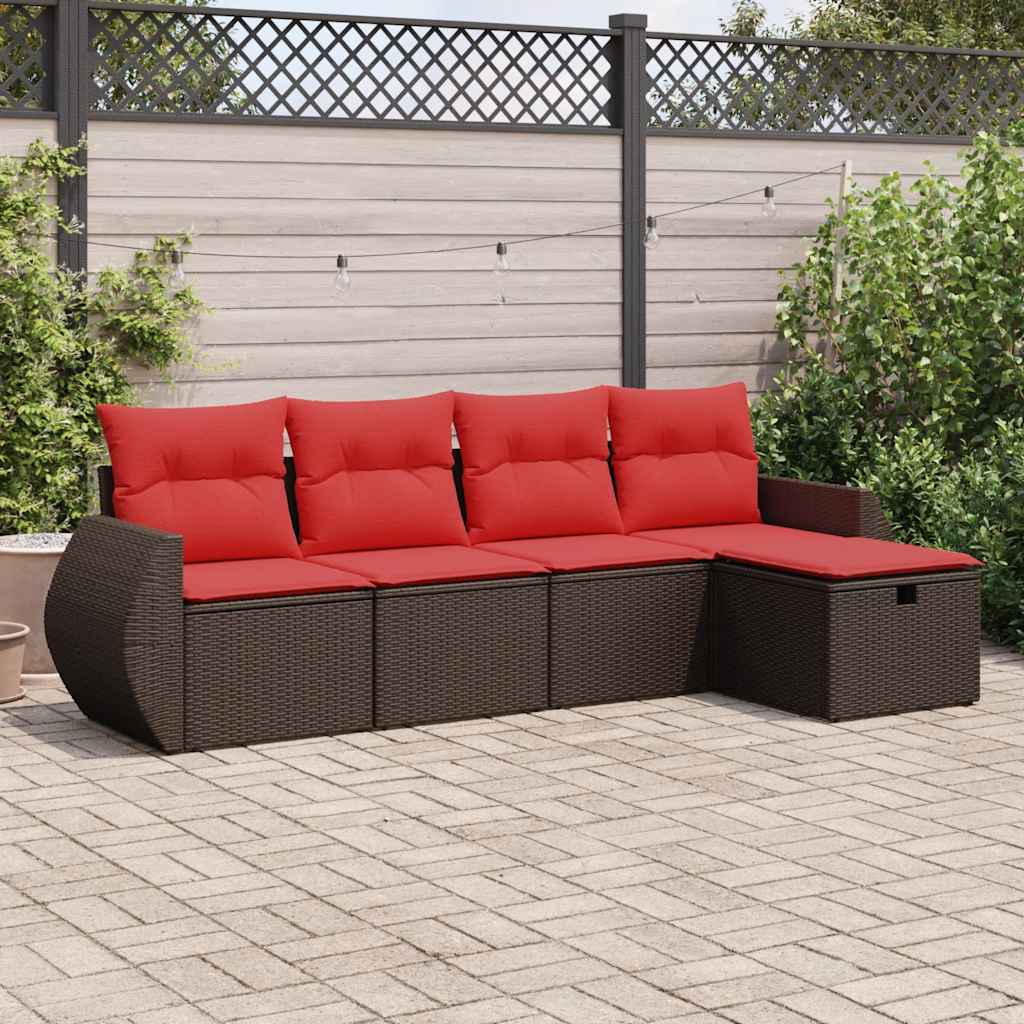 vidaXL Set canapele de grădină cu perne, 5 piese, maro, poliratan