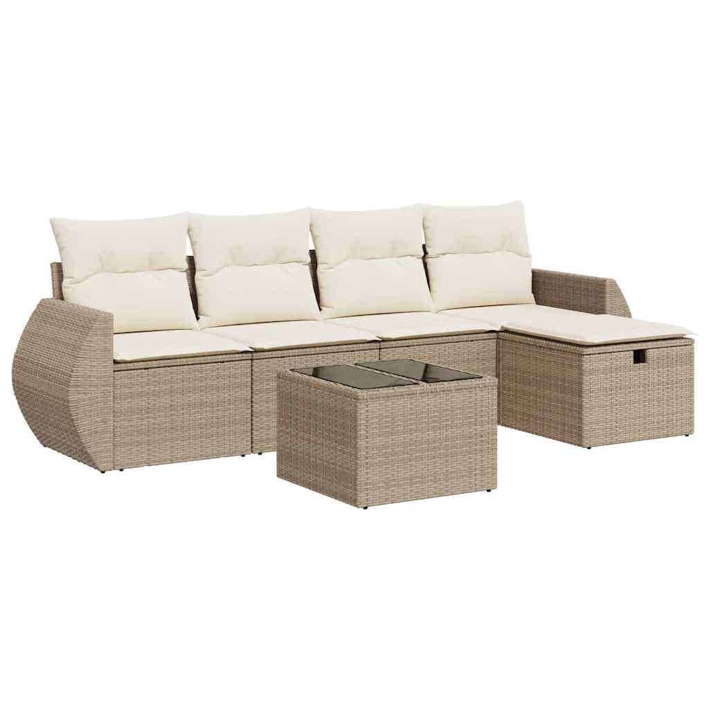 Thumbnail - vidaXL 6-tlg. Garten-Sofagarnitur mit Kissen Beige Poly Rattan