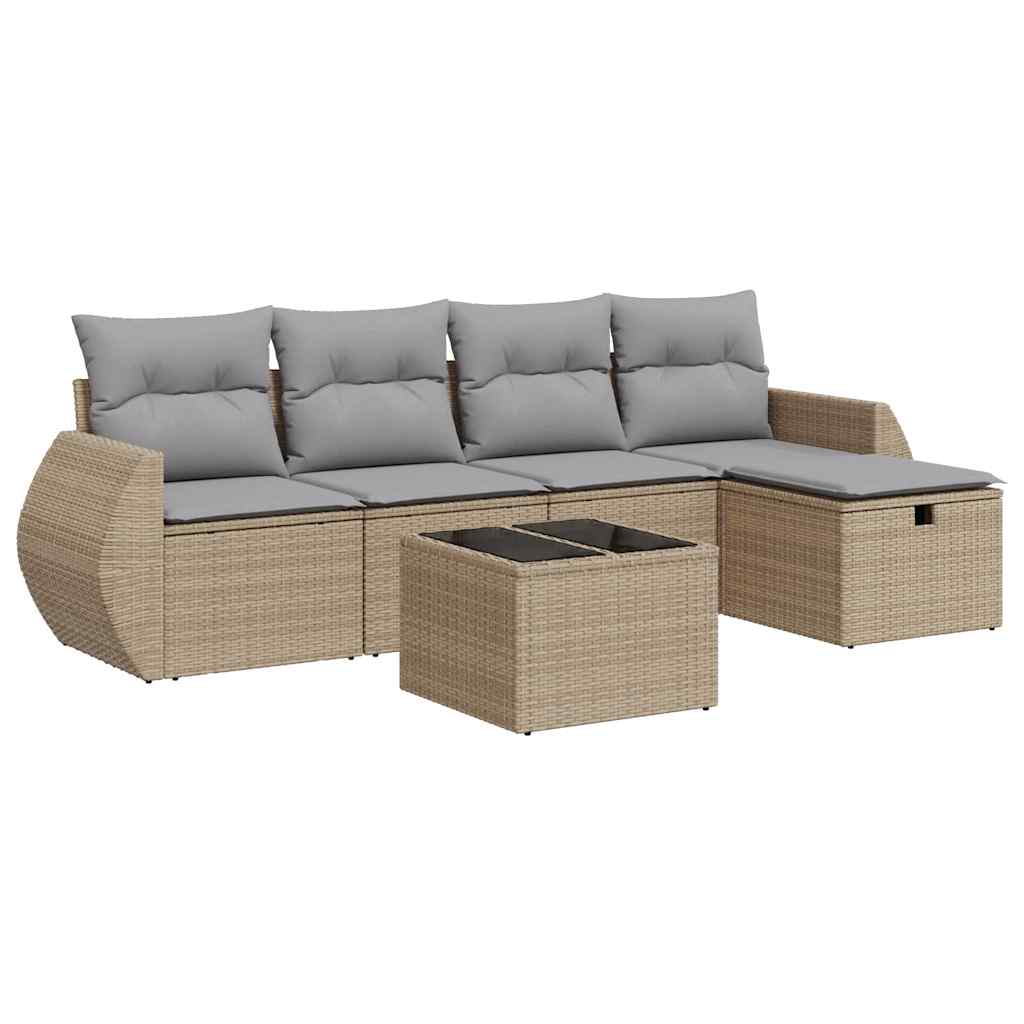 Thumbnail - vidaXL 6-tlg. Garten-Sofagarnitur mit Kissen Beige Poly Rattan