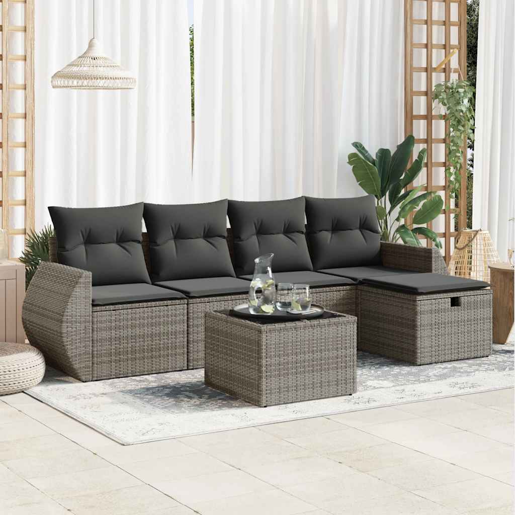 vidaXL 6-tlg. Garten-Sofagarnitur mit Kissen Grau Poly Rattan