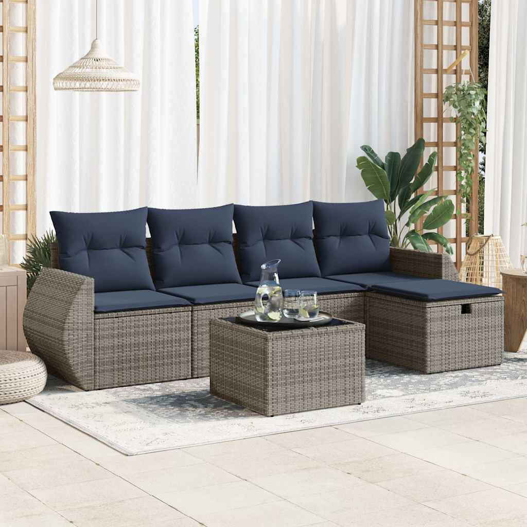 sofasæt til haven 6 dele med hynder polyrattan grå