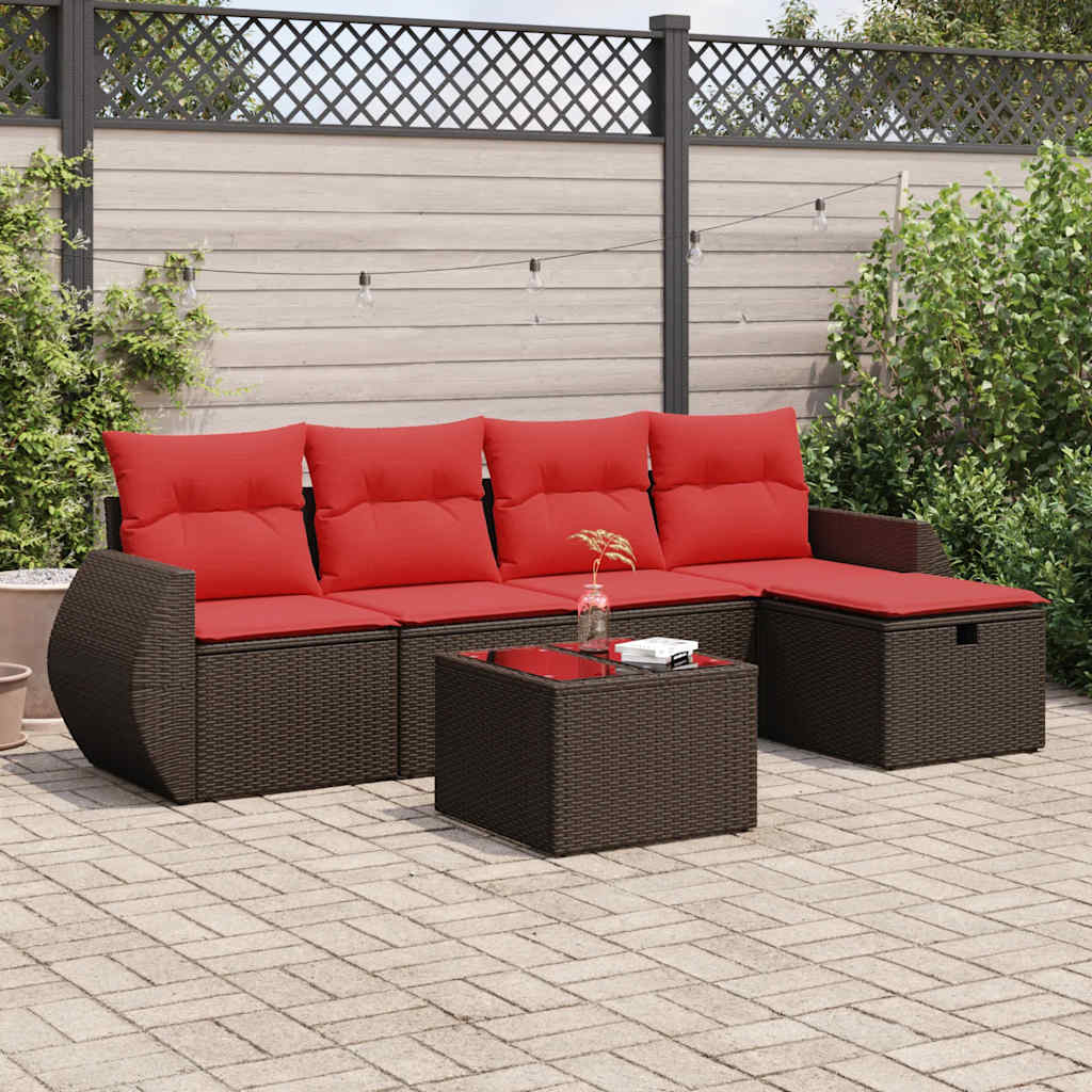vidaXL 6-tlg. Garten-Sofagarnitur mit Kissen Braun Poly Rattan