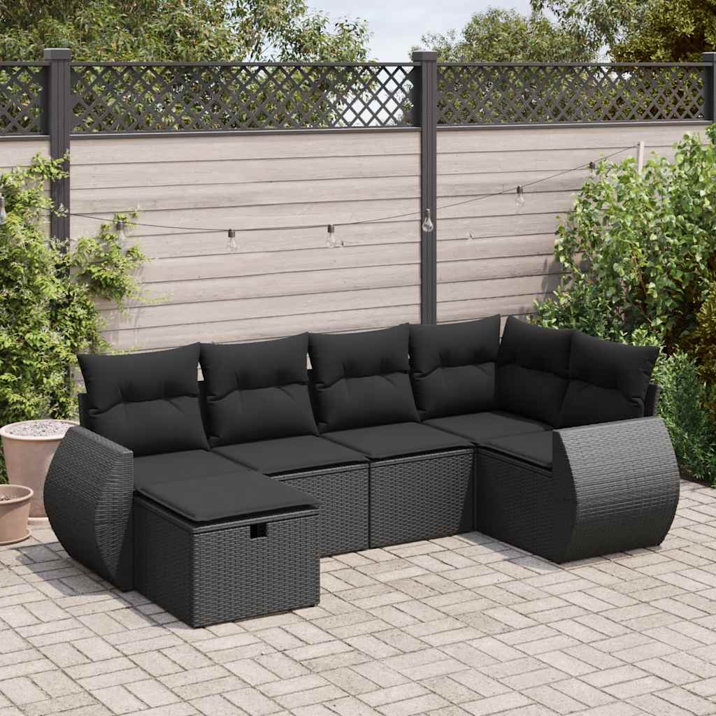 vidaXL 6-tlg. Garten-Sofagarnitur mit Kissen Schwarz Poly Rattan