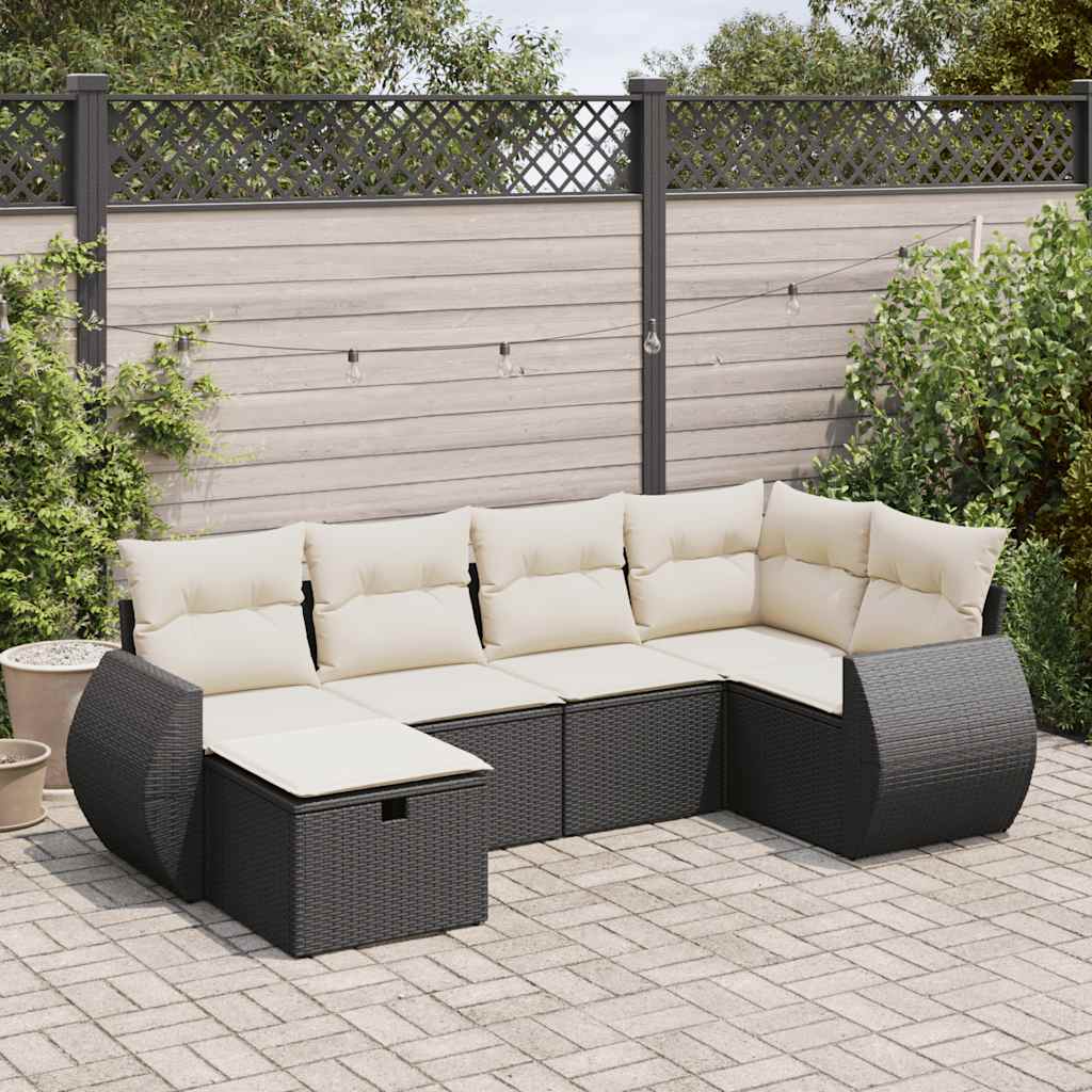 6-tlg. Garten-Sofagarnitur mit Kissen Schwarz Poly Rattan