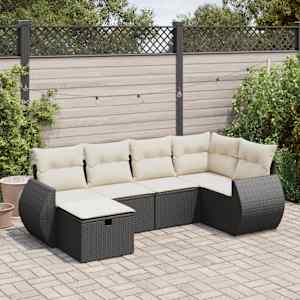 Vrtna sedežna garnitura 6-delna z blazinami črna poli ratan