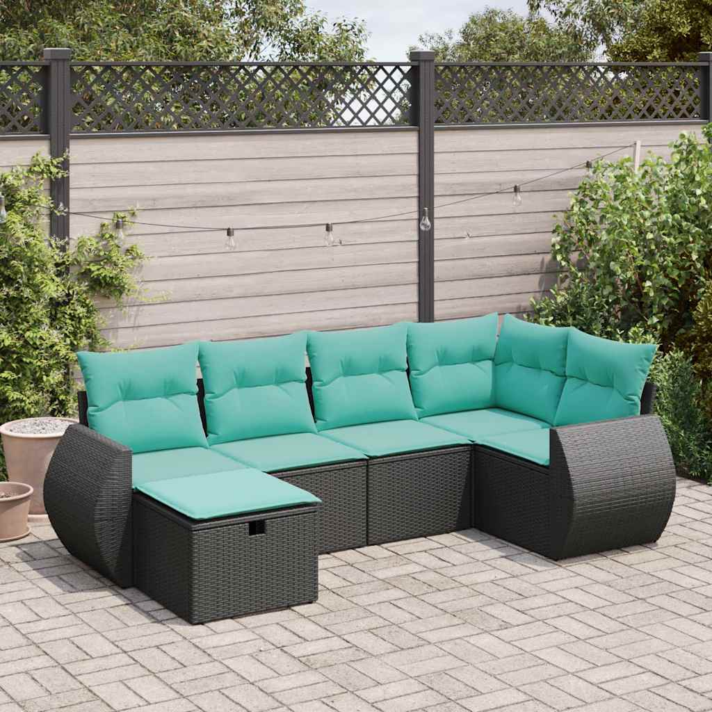 vidaXL 6-tlg. Garten-Sofagarnitur mit Kissen Schwarz Poly Rattan